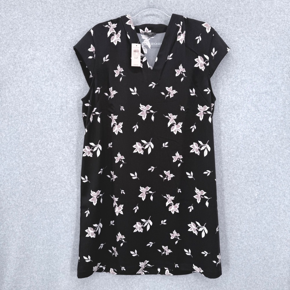 Ann Taylor Factory Floral Shift‎ Dress Women 16P Black Spring Business